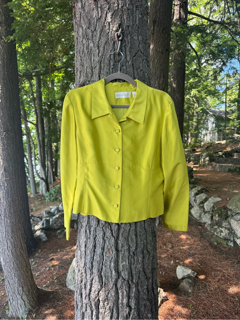 Dana Buchman Chartreuse Button-Front Women's Jacket 100% Silk 14/L